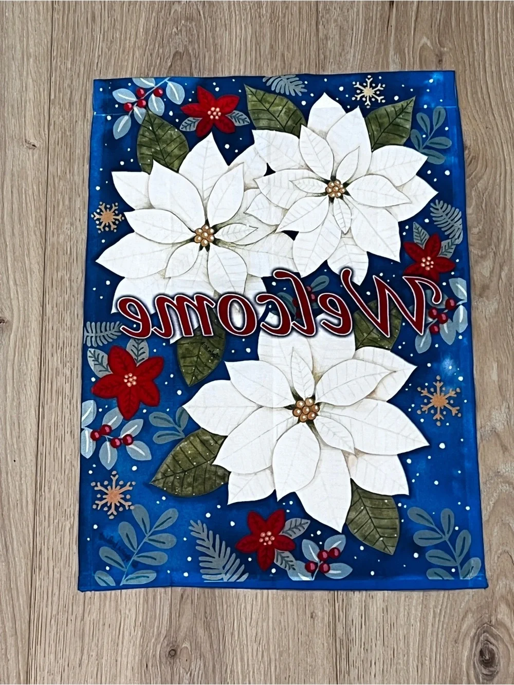 12x18” Poinsettia Welcome Garden Flag Cottage Core Christmas Holiday Decor